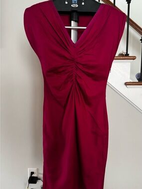 Ted Baker Fuchsia Ruched V-Neck Mini Dress Size 1